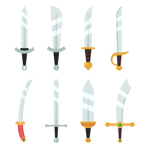 Set Von Schwertern Unterschiedlichen Stils Flache Syle Vektor Illustration — Stockvektor