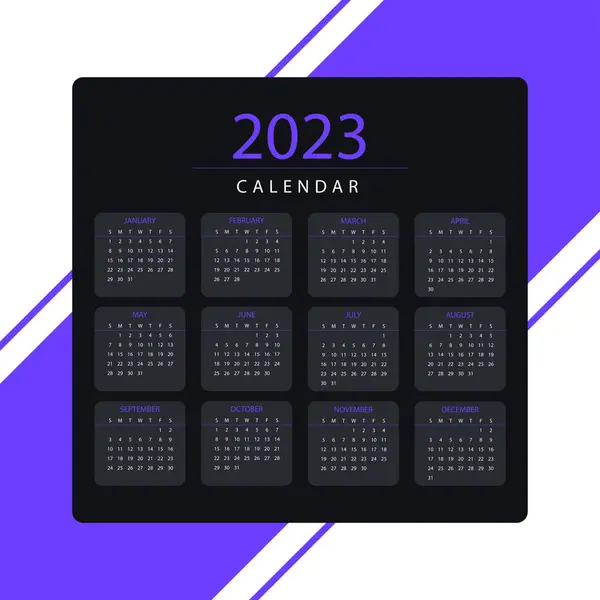 2023 Calendrier Horizontal Foncé Sur Fond Blanc Illustration Vectorielle — Image vectorielle