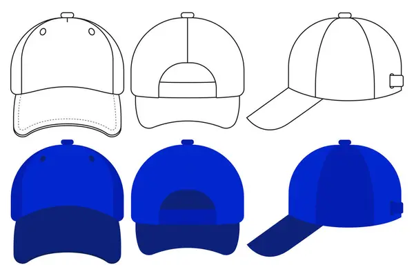 Baseball Cap Side Front Back View — Stock Vector