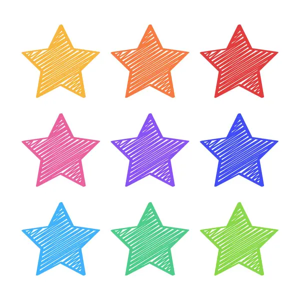 Hand Drawn Sketch Style Stars Multiple Colors Set — Stock Vector