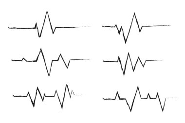 Altı EKG Kalp atışı Çizgileri El Çizimi Koleksiyonu
