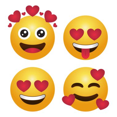 Farklı Aşk Kalpli Emojiler, vektör illüstrasyonu