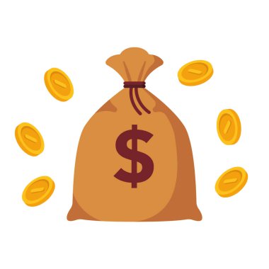 Dolar işaretli para çantası ve Sikke simgesi, vektör illüstrasyonu 