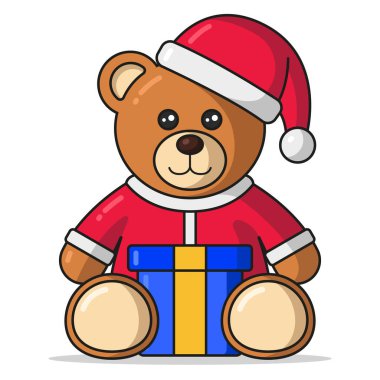 Chirstmas Teddy Bear ikon vektör çizimi tasarımı