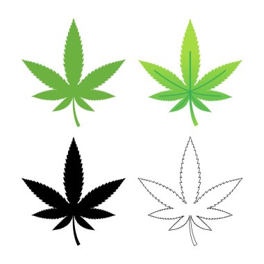 Kenevir Yaprağı Düz Kabartma Çizgisi Gradyanı, vektör illüstrasyonu