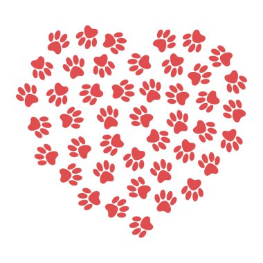 Pawprint Kalp Şeklinde, vektör illüstrasyonu