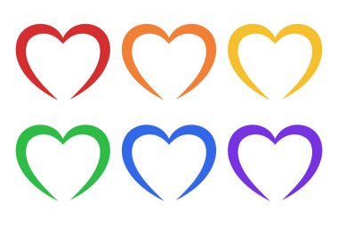 El Çizimi Kalpler Çoklu Renkler Seti, vektör illüstrasyonu 