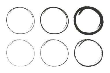 Altı Fırça Darbesi Çemberi Ayarlandı, vektör illüstrasyonu