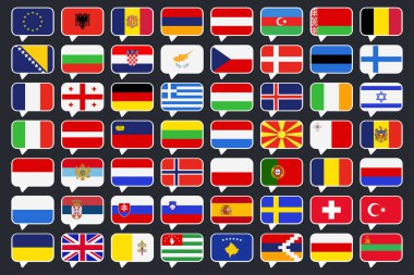 Set Of All Europe Flags Message Bubbles clipart