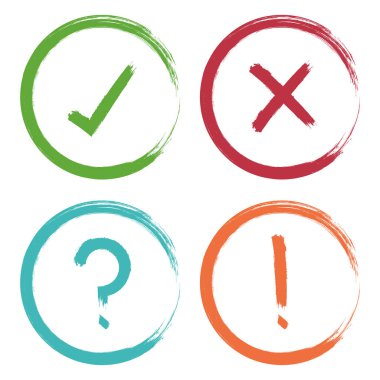 Çapraz Sorgulama ve Çıkartma İşareti El Çizimi, vektör illüstrasyonunu Kontrol Et