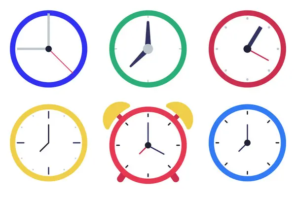 Conjunto Seis Relógios Diferentes Ilustração — Vetor de Stock