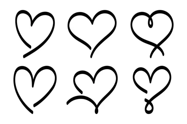 Calligraphy Hearts Set Vector — Stock Vector