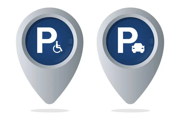 駐車場と障害者駐車場の場所ピン — ストックベクタ