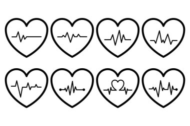 Siyah Hat Kalpleri Beyazların Arkaplanında Kalp atışları Koleksiyonu 