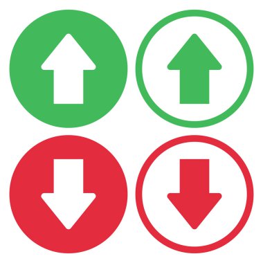 Yukarı ve aşağı oklar beyaz arka planda düz daireler 