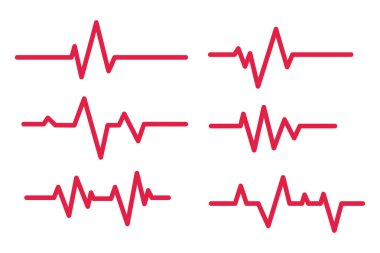 Altı EKG Kalp atışı Çizgileri El Çizimi Koleksiyonu