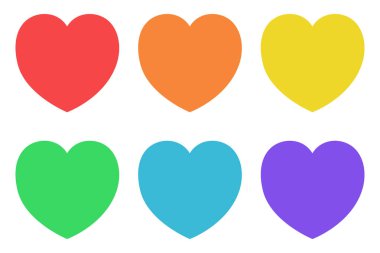 Beyaz arka plan üzerinde renkli kalpler kümesi 