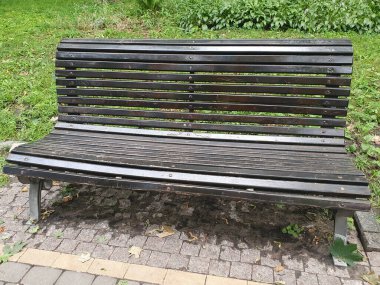 Güneşli bir yaz gününde, parktaki ahşap bankta dinleniyorum.