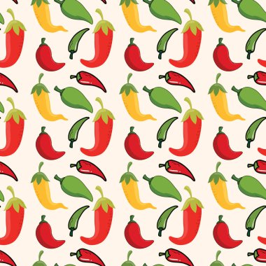 Chili Pepper Çizgi Filmleri Kusursuz Vektör Deseni Tasarımı