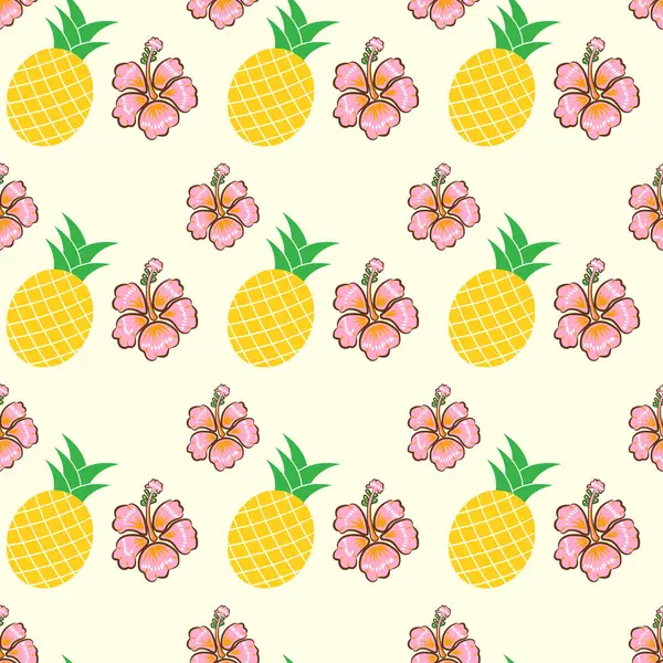 Egzotik Ananas ve Hibiscus Kusursuz Vektör Deseni Tasarımı