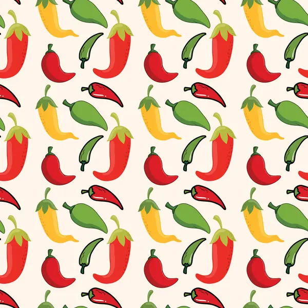 Chili Pepper Çizgi Filmleri Kusursuz Vektör Deseni Tasarımı