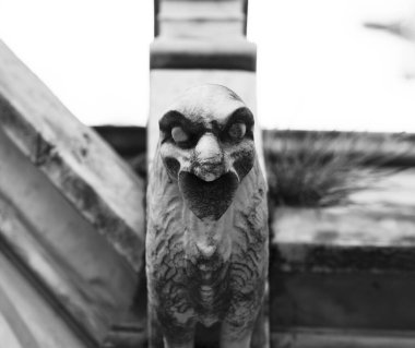 Bu tarihi binanın ön cephesinde siyah beyaz çekilen bu fotoğraf bazı karakterleri, hayvanları ya da çiçekleri temsil ediyor. Eixample, Barcelona, Catalunya, İspanya, Avrupa 'da geçiyor