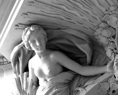 Bu tarihi binanın ön cephesinde siyah beyaz çekilen bu fotoğraf bazı karakterleri, hayvanları ya da çiçekleri temsil ediyor. Prag, Çek Repbliç, Avrupa 'da geçiyor