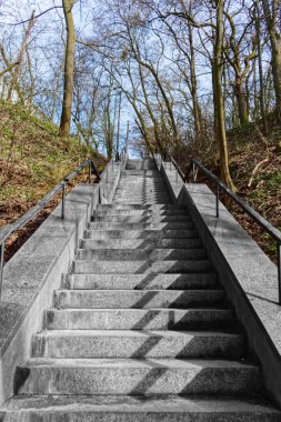 Sakin ve izole bir manzara ortaya çıkar: uzun beton bir merdiven çorak bir ormanın içinden geçer. Kuru yapraklar ayak altında çatırdıyor ve mavi gökyüzü çıplak dalların arasından bakıyor..