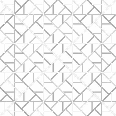 Üçgen ve kare şekillerle kesişen ve kesişen çizgilerden oluşan kusursuz geometrik desen. Grafik tasarımı, iç dekorasyon, tekstil, baskı vs. için elverişli.