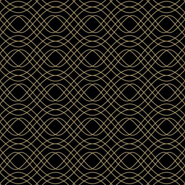 Siyah arka planda kıvrımlı ve altın çizgileri olan kusursuz dalgalı desen. Tekstil tasarımları, baskılar, duvar kağıtları, arka planlar vs. için uygundur.