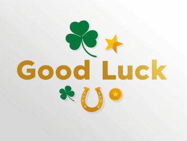 Good Luck Message with Clover, Horseshoe, and Star Symbols clipart