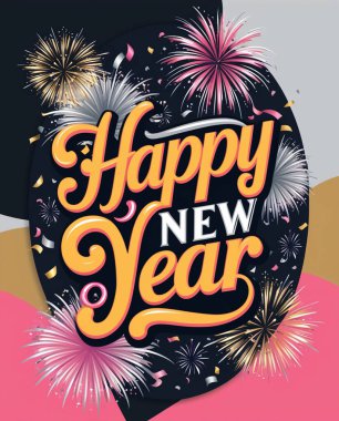 Happy New Year Celebration with Fireworks and Confetti clipart