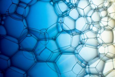 Soyut arka plan biyoloji, makro fotoğraf köpüğü ve eğimli su. Molekül çoklu renk sırtı