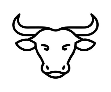 Büyük boğa logosu ya da modern çizgi ikonu. Kalın hatlı vektör çizgisi ve simge tasarımı. Siyah ve beyaz pikseller mükemmel minimalist semboller beyaz arkaplanı izole eder. Yaratıcı logot tipi