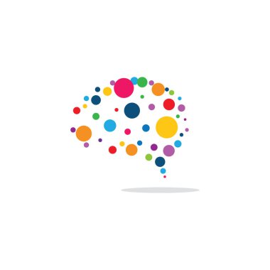 Renkli beyin illüstrasyon logo şablonu düz tasarım 