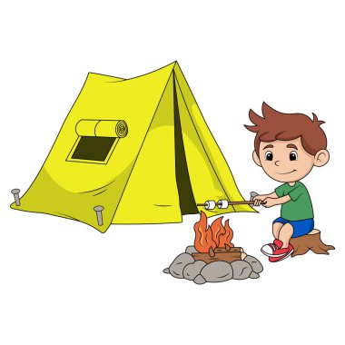 Şirin Küçük Çocuk Kamp Vektörü Clipart