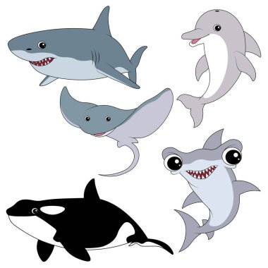 Şirin Deniz Yaratıkları Çizgi film Vektörü Clipart