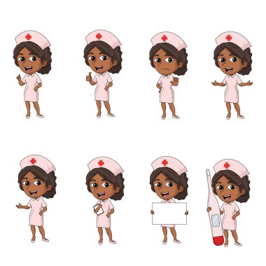 Afro-Amerikalı Hemşire Çizgi Film Karakteri Vektör Clipart