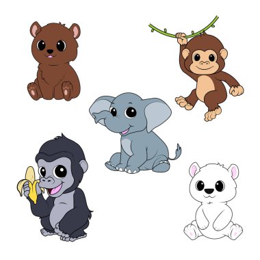 Şirin Bebek Hayvanlar Çizgi Film Vektörü Clipart