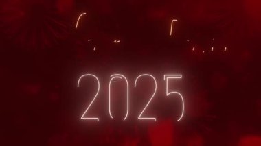 Yeni yıl 2025 Havai fişeklerle neon animasyonu