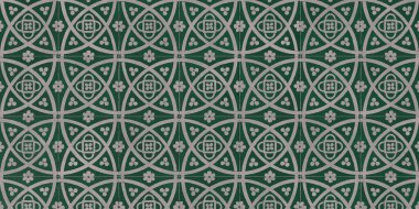 Klasik yeşil arabesk kiremit tasarımı yumuşak bej aksanlar ve çiçek motifleri, zarif iç dekorasyon için mükemmel, miras duvarları ve dekoratif arka planlar..