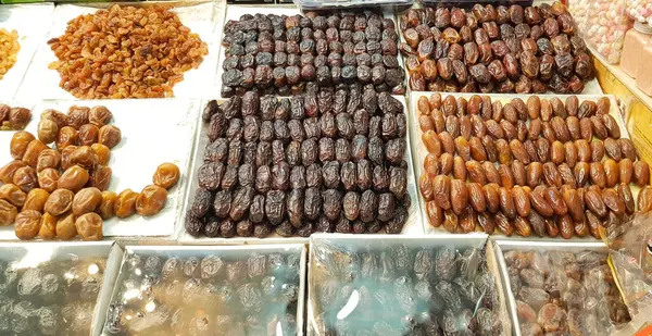 Delicious dates, the dried and sweet fruit of the date palm. Popular during the month of Ramadan, the dates sold in the market