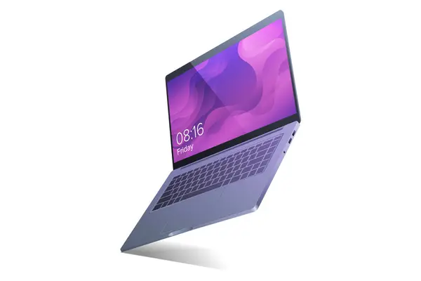 Gümüş dizüstü bilgisayar, modern bilgisayar izole edilmiş vektör gerçekçi illüstrasyon.