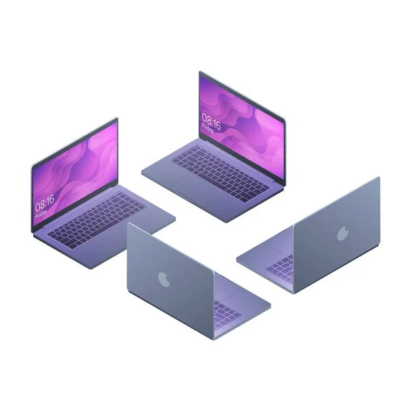 Isometric Flat Modern Tasarım. Dizüstü bilgisayarın Vektör İllüstrasyonu. Not Defteri