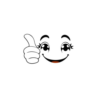 Sarı gülen surat emojisi, parlak mavi gözler, neşeli ifade vektörü çizimi