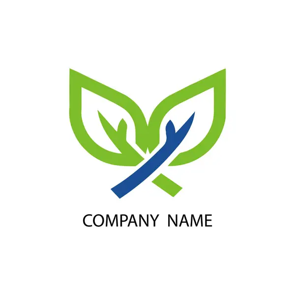 Şirket markalaştırma vektör tasarımı için beyaz zemin üzerinde mavi dallı yeşil yaprak logosu