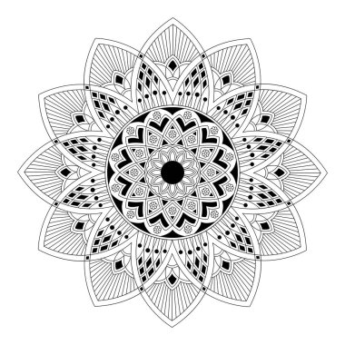 Kına, dövme ve dekorasyon için mandala şeklinde dairesel desen. Etnik doğu tarzında dekoratif süs. Boyama kitabı.