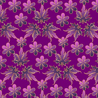 Vektör çiçek desensiz arkaplan. Arkaplan için zarif bir doku. Klasik lüks altın çiçekli süs, duvar kağıtları için pürüzsüz kumaş, tekstil, ambalaj.