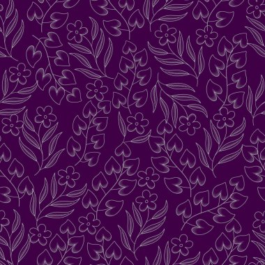Arka plan, doku, kumaş, baskı, tekstil, ambalaj için vektör renksiz çiçek deseni... Zarif, pürüzsüz dekoratif yapraklar ve ince dallar..