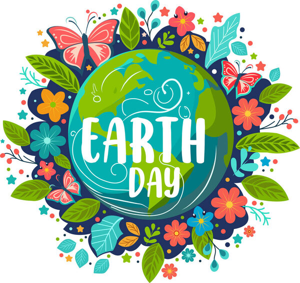 С Днем Земли! Векторная эко-иллюстрация для социального плаката, баннера или открытки на тему спасения планеты.